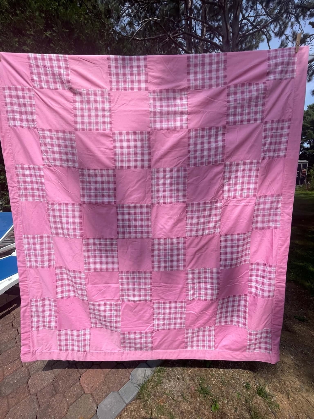 Vintage Pink Patchwork Quilt - Soft Pink Plaid Bedding